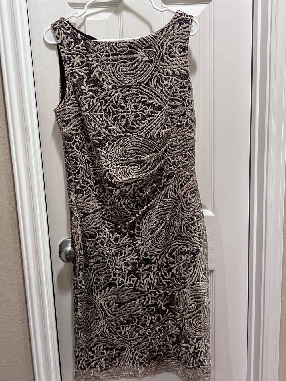 Anne Klein Black and Cream Embroidered Sheath Dress